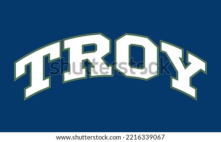T-shirt stamp graphic, college wear emblem Troy vintage tee print, athletic apparel design shirt graphic print
