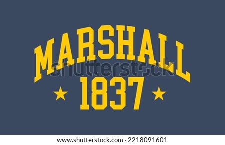 T-shirt stamp graphic, college wear emblem Marshall vintage tee print, athletic apparel design shirt graphic print