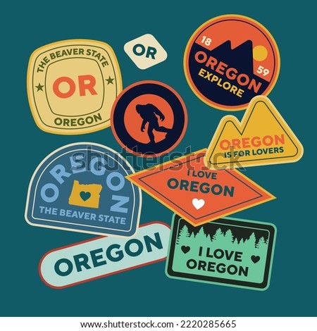 Sticker Pack. Collection of trendy pins. Set of cool patches vector design. Oregon retro badges.
