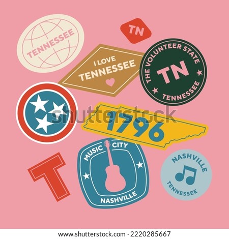 Sticker Pack. Collection of trendy pins. Set of cool patches vector design. Tennessee retro badges.