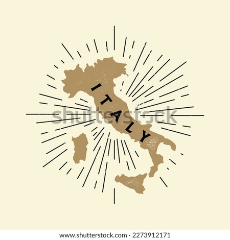 Vintage Italy map with grunge texture and emblem. Italy vintage print for t-shirt. Trendy Hipster design. Vector illustration