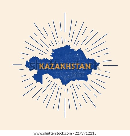 Vintage Kazakhstan map with grunge texture and emblem. Kazakhstan vintage print for t-shirt. Trendy Hipster design. Vector illustration