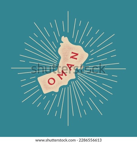 Vintage Oman map with grunge texture and emblem. Oman vintage print for t-shirt. Trendy Hipster design. Vector illustration