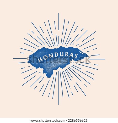 Vintage Honduras map with grunge texture and emblem. Honduras vintage print for t-shirt. Trendy Hipster design. Vector illustration