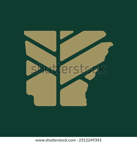 Arkansas map plant leaf logo. Creative eco and nature organic logo design template.