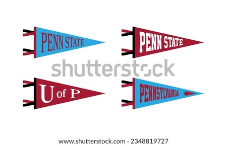 Set of Pennsylvania sports team pennants. Retro colors labels. Vintage hand drawn wanderlust style. Isolated on white background. Good for t shirt, mug, other identity. Vector illustration.