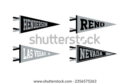 Henderson, Reno, Las Vegas, Nevada sport Pennant Flags Set. Vector Football pendant Icons. University USA Sport flag, isolated
