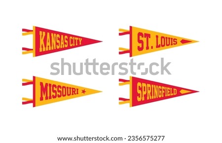 Kansas City, St. Louis, Missouri, Springfield sport Pennant Flags Set. Vector sport pendant Icons. University USA Sport flag, isolated