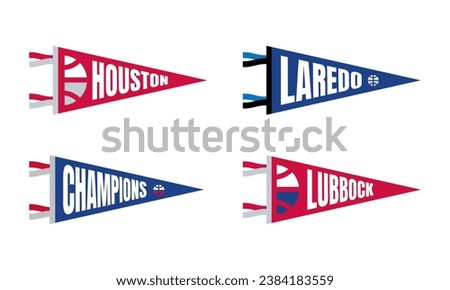 Houston, Laredo, Lubbock basketball Pennant Flags Set. Vector Football pendant Icons. University USA Sport flag, isolated