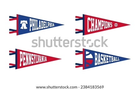 Philadelphia, Pennsylvania basketball Pennant Flags Set. Vector Football pendant Icons. University USA Sport flag, isolated