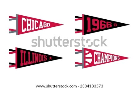 Chicago, Illinois basketball Pennant Flags Set. Vector Football pendant Icons. University USA Sport flag, isolated
