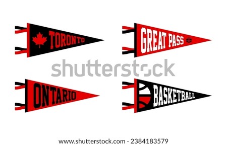 Toronto, Canada basketball Pennant Flags Set. Vector Football pendant Icons. University USA Sport flag, isolated