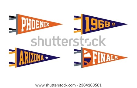 Phoenix, Arizona basketball Pennant Flags Set. Vector Football pendant Icons. University USA Sport flag, isolated