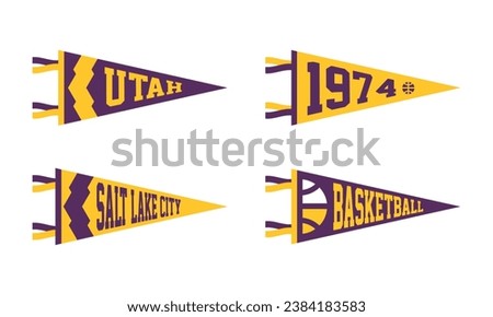 Utah, Salt Lake City basketball Pennant Flags Set. Vector Football pendant Icons. University USA Sport flag, isolated