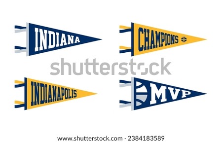 Indiana, Indianapolis basketball Pennant Flags Set. Vector Football pendant Icons. University USA Sport flag, isolated