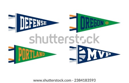 Portland, Oregon basketball Pennant Flags Set. Vector Football pendant Icons. University USA Sport flag, isolated