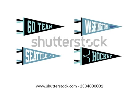 Seattle, Washington hockey Pennant Flags Set. Vector Hockey pendant Icons. University USA Sport flag, isolated