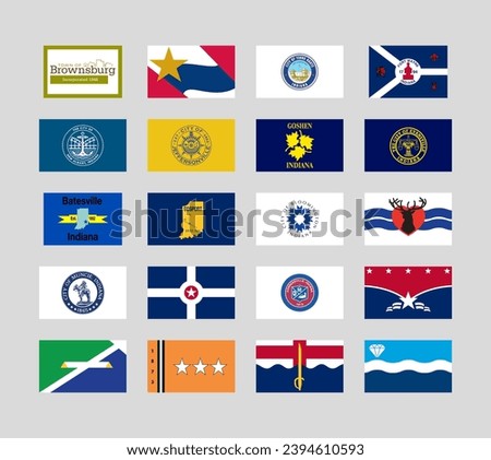 Set of vector flags of the cities of Indiana, USA.