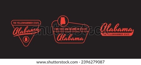 Vector set of vintage logos, emblems, silhouettes and design elements of the state of Alabama, USA.