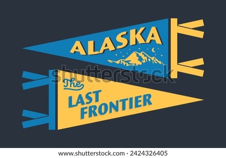 Set of Alaska pennants. Vintage retro graphic flag, pennant, star, sign, symbols of USA. The Last Frontier.