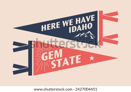Set of Idaho pennants. Vintage retro graphic flag, pennant, star, sign, symbols of USA. Gem state.