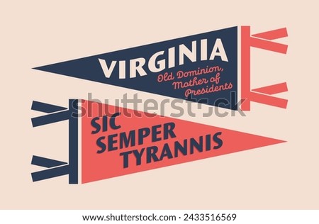 Set of Virginia pennants. Vintage retro graphic flag, pennant, star, sign, symbols of USA. 