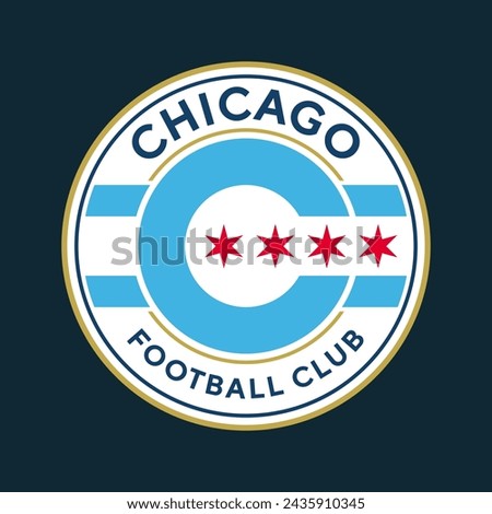 Chicago football club, Illinois, USA. Soccer club emblem. Football badge shield logo, soccer ball team game club elements.