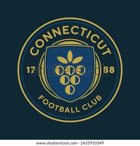 Connecticut football club, USA. Soccer club emblem. Football badge shield logo, soccer ball team game club elements.