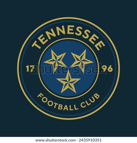 Tennessee football club, USA. Soccer club emblem. Football badge shield logo, soccer ball team game club elements.