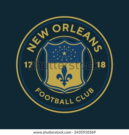 New Orleans football club, Louisiana, USA. Soccer club emblem. Football badge shield logo, soccer ball team game club elements.