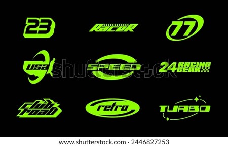 Inspired Y2K aesthethic and round shapes with race style. Clothing Logo Patch Apparel Fashion Sticker and Vector Design