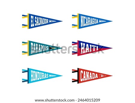 Vector set pennants of countries in North America. El Salvador, Nicaragua, Bahamas, Haiti, Honduras, Canada