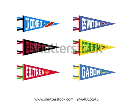 Vector set pennants of countries in Africa. DR Congo, Eswatini, Egypt, Ethiopia, Eritrea, Gabon