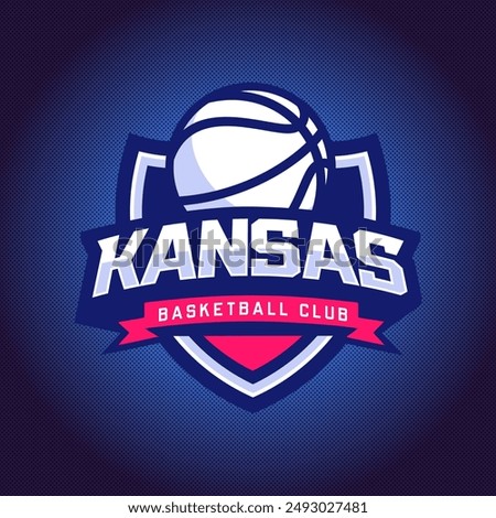 Basketball club logo, emblem, designs with ball. Kansas sport badge vector illustration