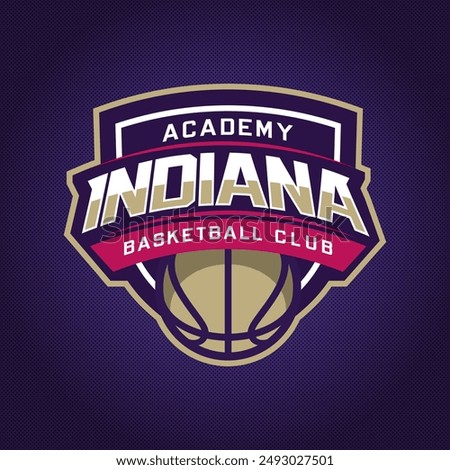 Basketball club logo, emblem, designs with ball. Indiana Academy badge vector illustration