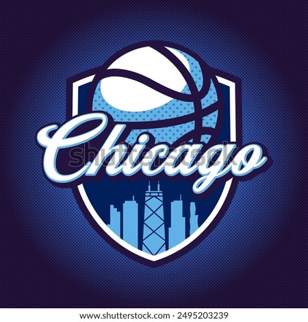 Basketball club logo, emblem, designs with ball. Chicago, Illinois badge vector illustration