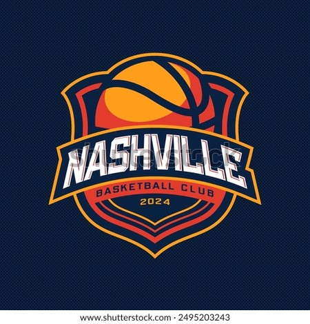 Basketball club logo, emblem, designs with ball. Nashville, Tennessee badge vector illustration