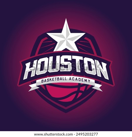 Basketball club logo, emblem, designs with ball. Houston, Texas badge vector illustration