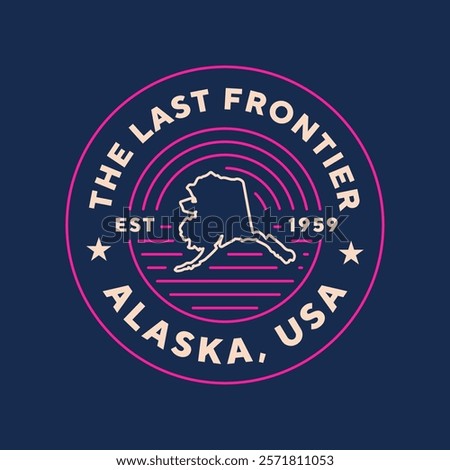 Alaska travel logo. The last Frontier. Editable stroke. Thin vector icon set