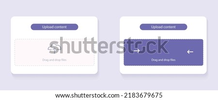 file uploader interface design, image upload window, web page vector template. Upload content button, drag and drop area. UI UX action presentation