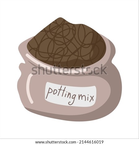 Vector isolated element. Soil potting mix. Gardening. Houseplant. Color image on a white background. The print is used for packaging design.