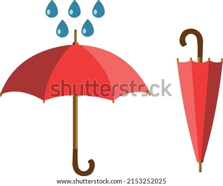 red opened and folded umbrella cane - icon, sign, symbol