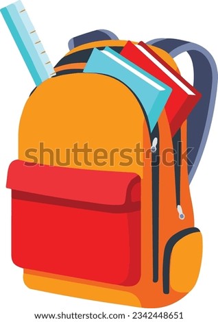  Orange open school bag with ruler and textbooks