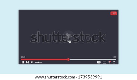 Template for the video player interface. Video player for blogs and ads. The user interface is drawn in a flat style and isolated on a light background. Vector illustration