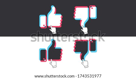 Likes and dislikes. A set of colored fists with raised and lowered fingers, symbolizing likes and dislikes, approval and disapproval, drawn in a flat style. Vector illustration Stock fotó © 