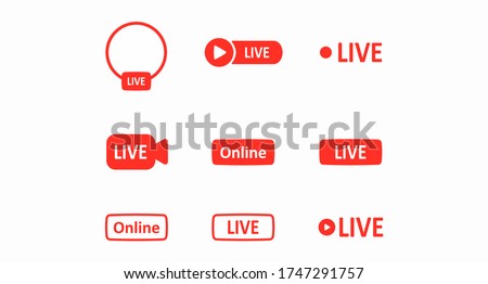 A large set of red buttons for the design of blogs, news feeds, online broadcasts. Modern digital technologies in Internet broadcasting. Flat icons. Vector illustration 