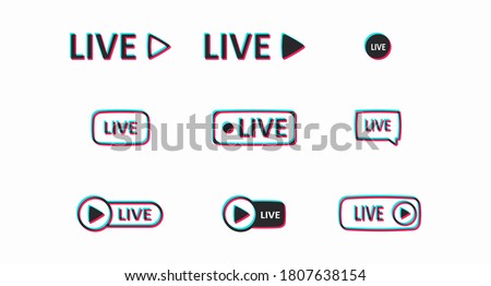 A set of colored Live buttons isolated on a light background. Buttons for the design of the user interface associated with video content. Vector illustration Stock fotó © 
