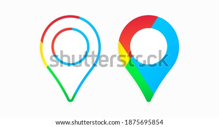 A set of colored location pins, location labels isolated on a light background. Colored placemarks, location indicators, mark on the map. Vector illustration