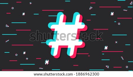 Hashtag background in the style of the social network. Dark modern digital background with a colored hashtag in the center. Vector illustration