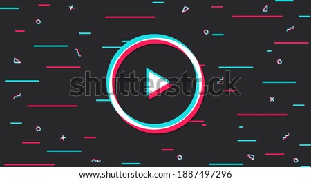 Dark modern digital background with colored elements and a round play button in the center. Vector illustration Stock fotó © 